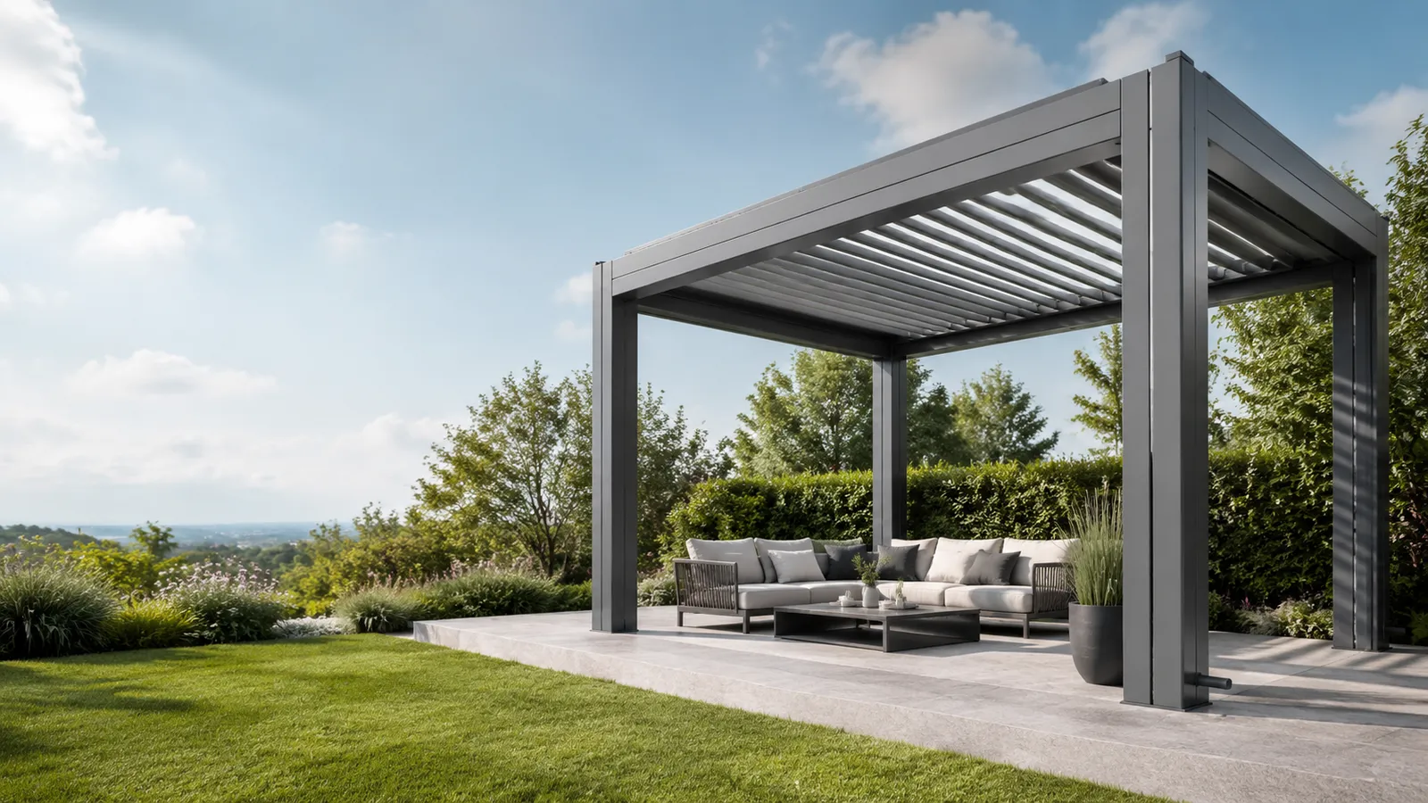 Aluminum pergola with adjustable louver roof