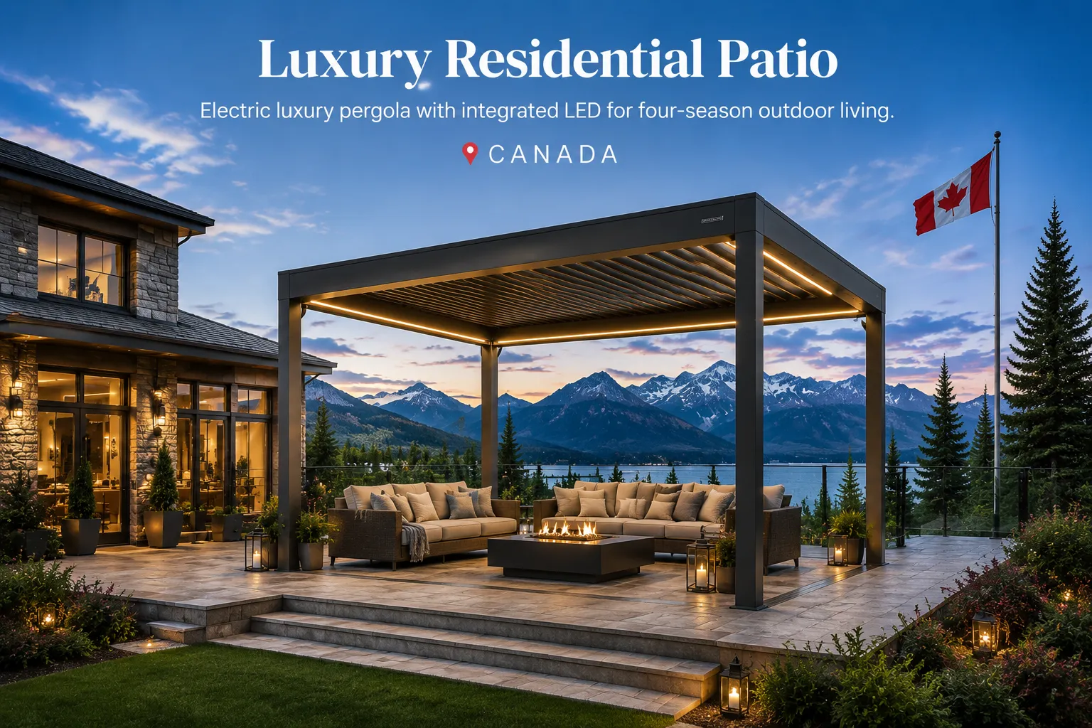 Luxury motorized aluminum pergola for a Canadian residential patio