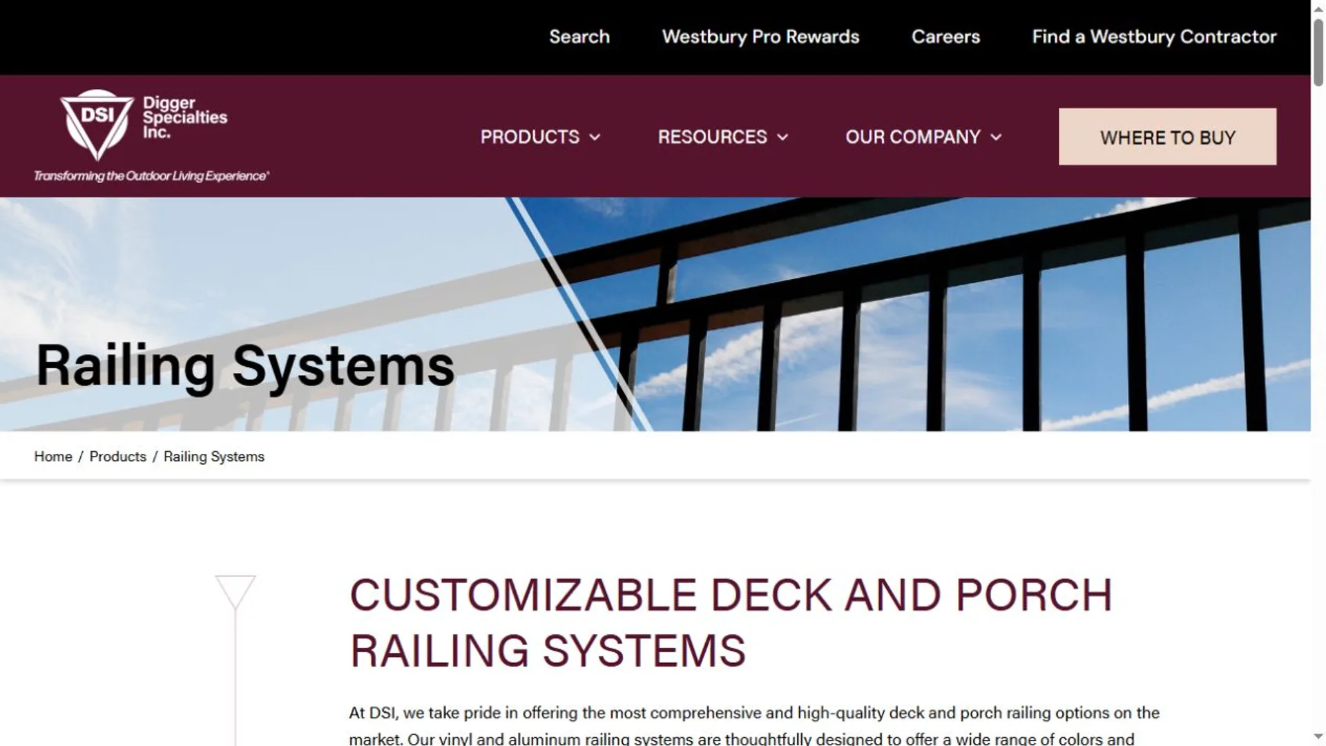 Westbury Aluminum Railing website