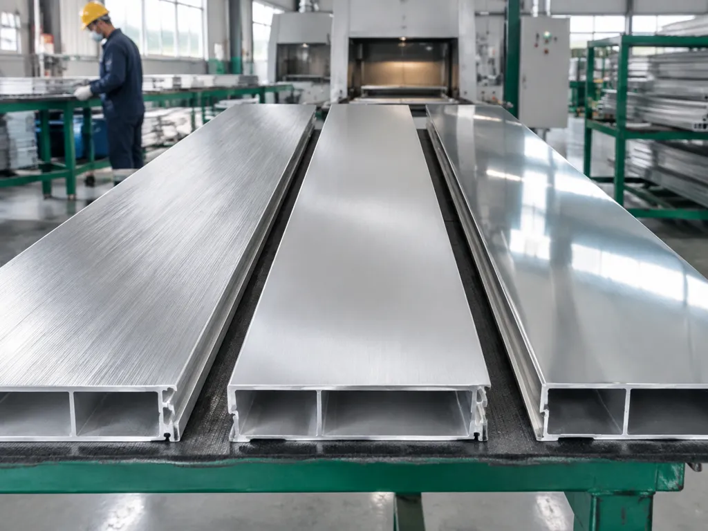 Aluminum profiles showing directional, satin and bright surface appearances