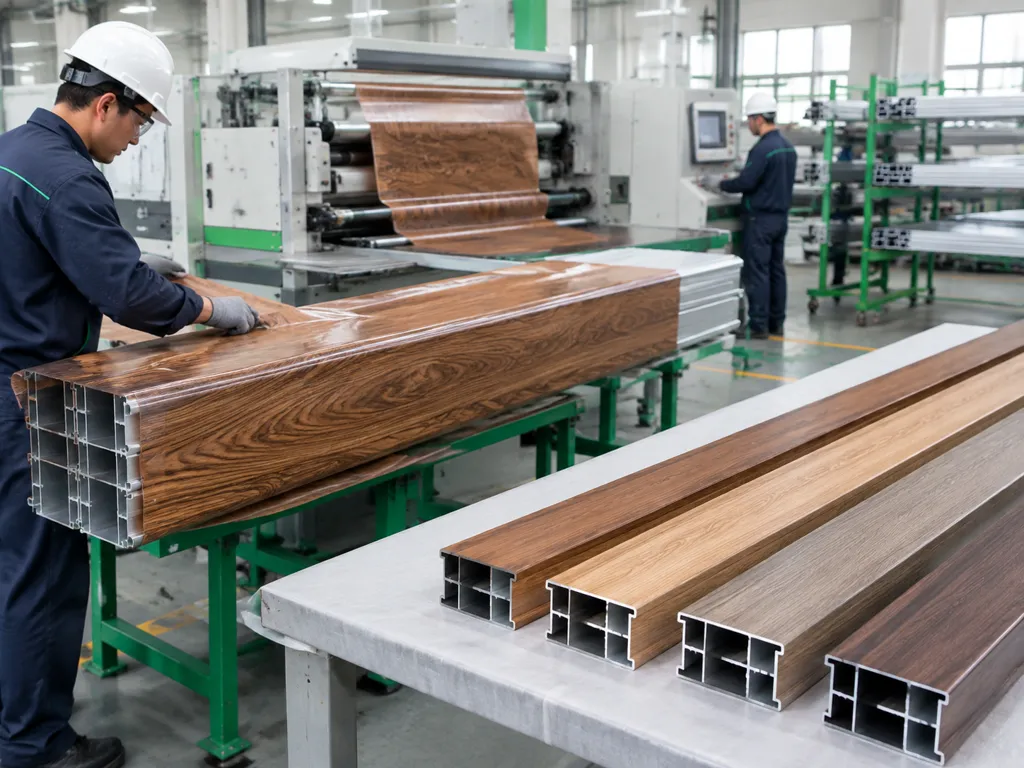Wood grain transfer applied to aluminum profiles