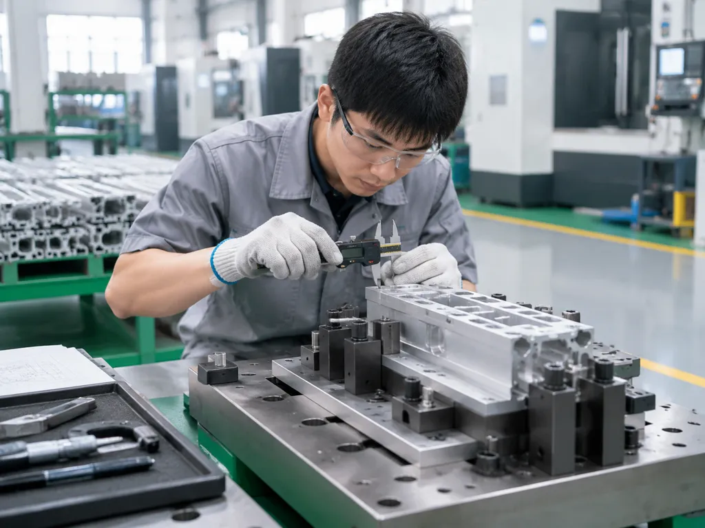 First-piece verification of an aluminum profile in a machining fixture