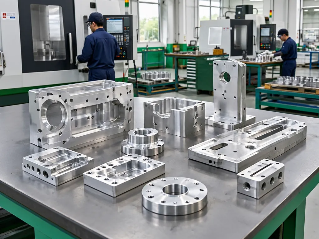 Finished aluminum components showing CNC-machined features