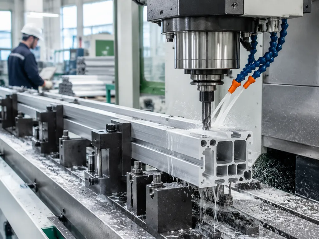 CNC end machining of a long aluminum extrusion