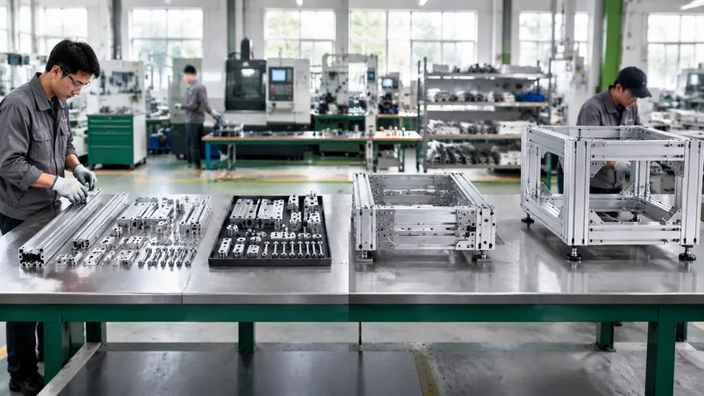 Loose aluminum parts, kitted components, subassembly and completed frame
