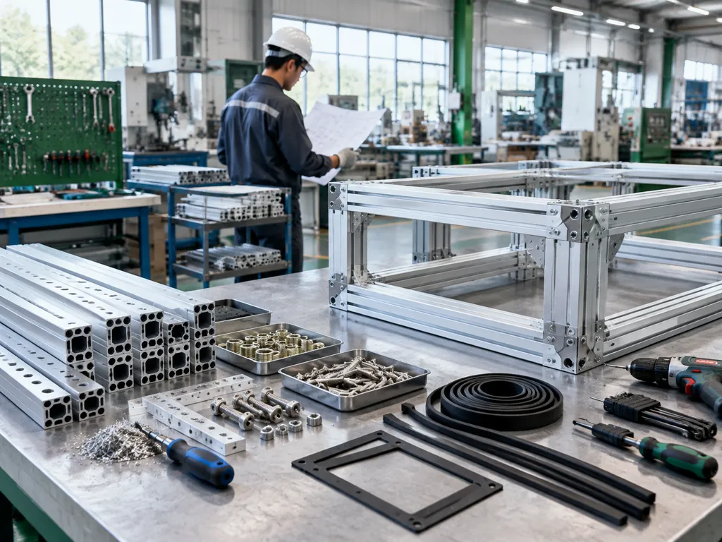 Aluminum components, hardware and seals prepared for fabrication and assembly