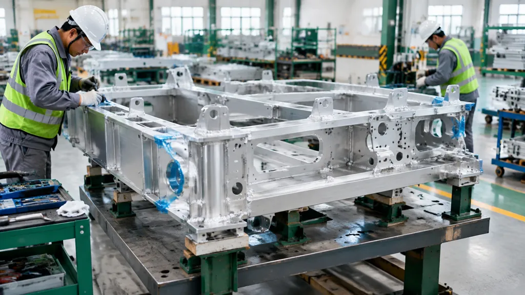 Large welded aluminum assembly prepared for downstream finishing